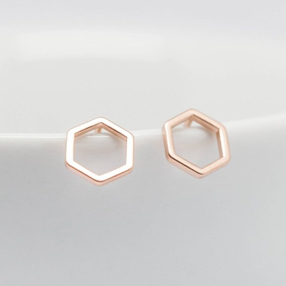 "6 Points" Minimalist Hexagon Simple Stud Earrings - Picture 3 of 7